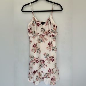 Eclair, white and pink floral ruffle dress, knee length size xs